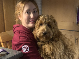 Image of Maisie and owner Emma for Vets Now article on dog grooming injury