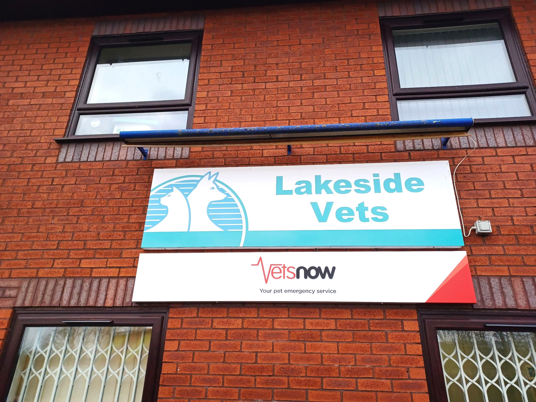 Lakeside Vets Swansea exterior with Vets Now signage on a brick building. Lakeside Vets Swansea exterior with Vets Now signage on a brick building.