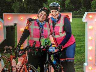 Image of vets Lynne and Jo on their bikes for Vets Now article on vets fundraising challenge