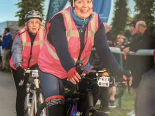 Image of vets Lynne and Jo on their bikes for Vets Now article on vets fundraising challenge