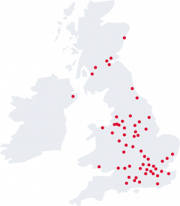 Image of a map showing Vets Now clinic locations across the UK for Vets Now careers site
