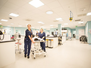 Vets Now veterinary jobs Liverpool Two vet nurses transporting a patient for Vets Now Liverpool jobs page